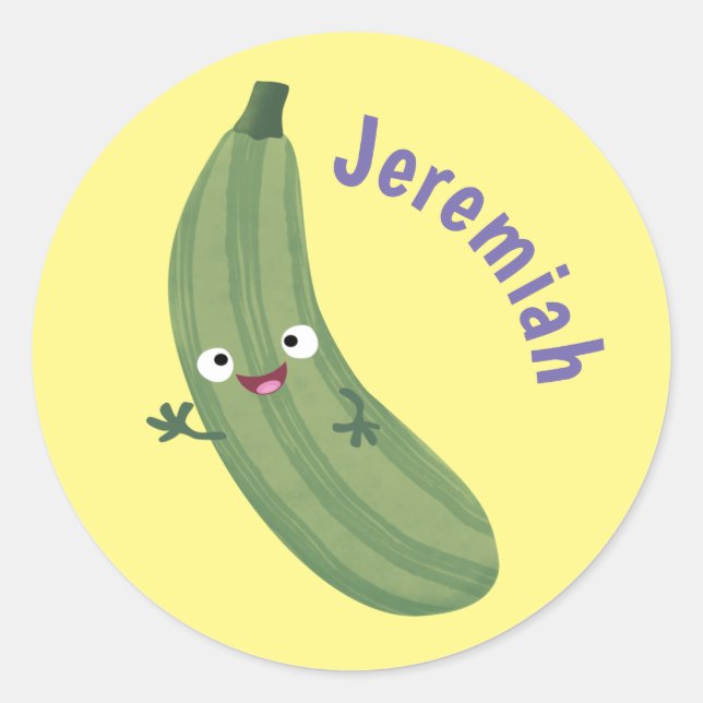 Cute zucchini happy cartoon illustration classic round sticker (Front)