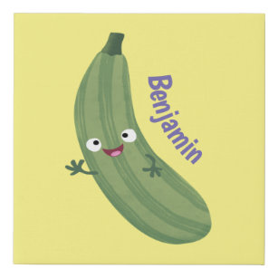 Cute zucchini happy cartoon illustration faux canvas print