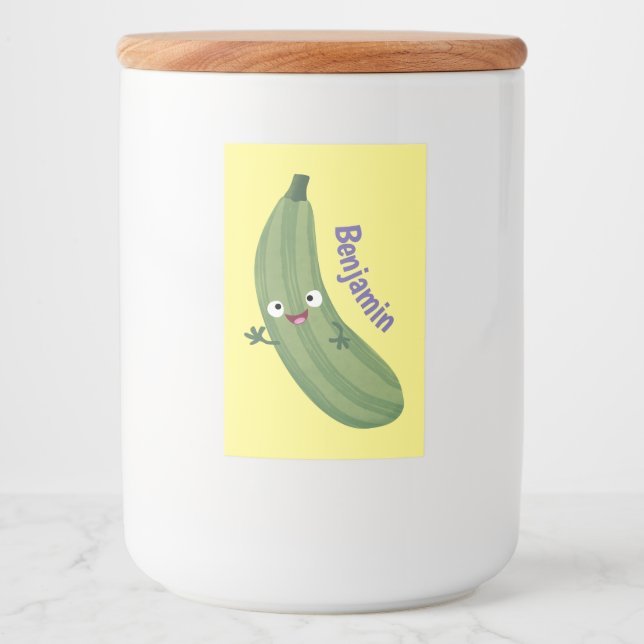 Cute zucchini happy cartoon illustration food label (Front)