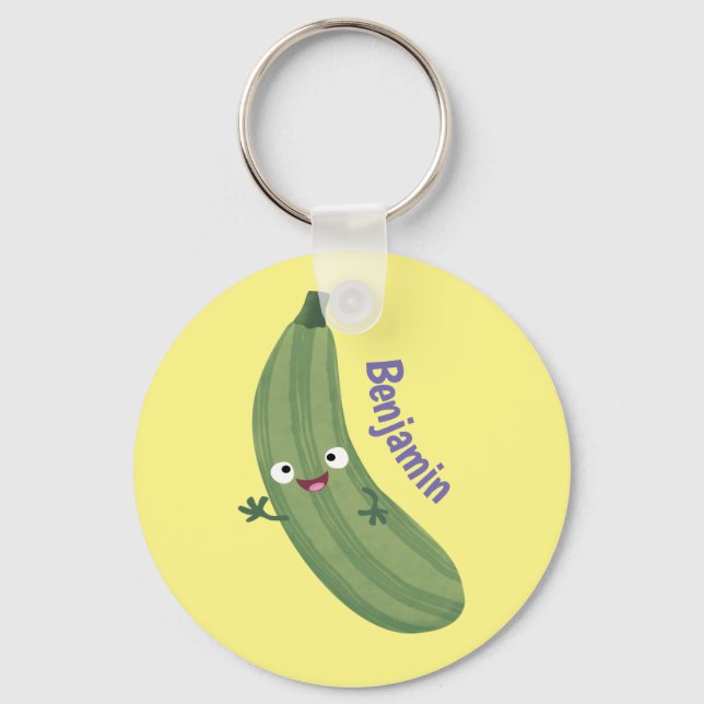 Cute zucchini happy cartoon illustration keychain (Front)