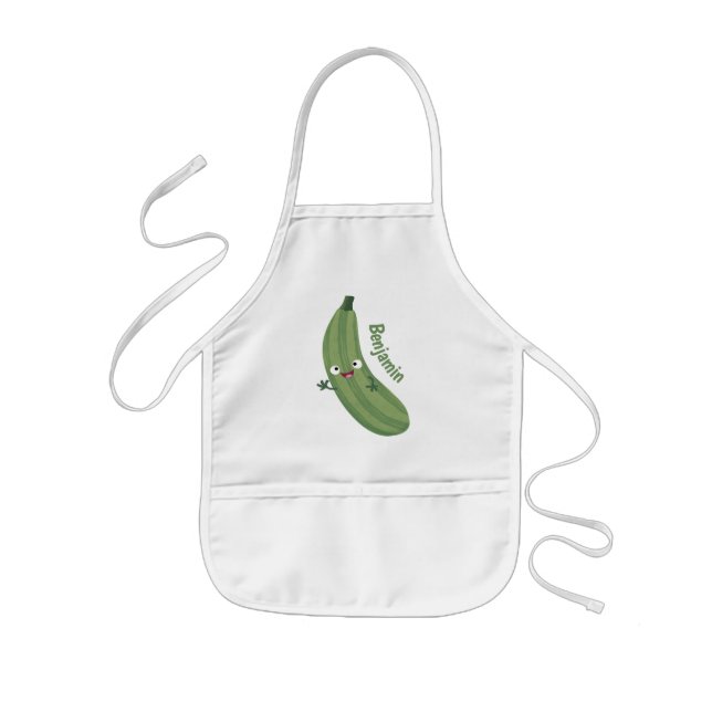 Cute zucchini happy cartoon illustration kids apron (Front)