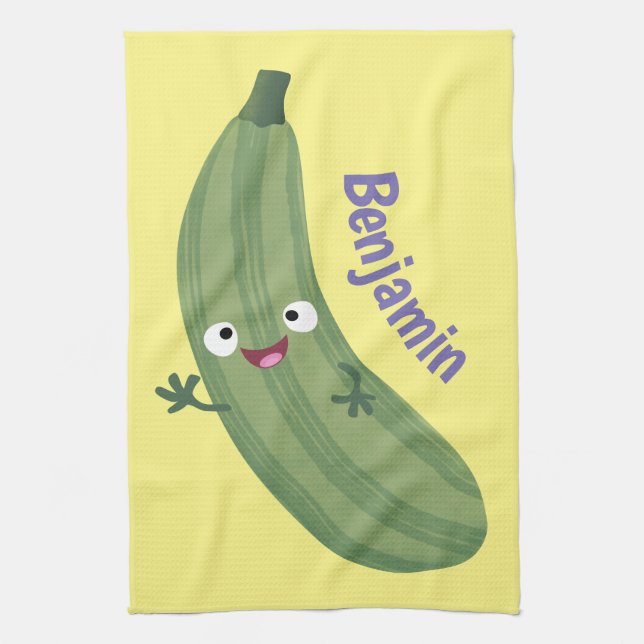 Cute zucchini happy cartoon illustration kitchen towel (Vertical)