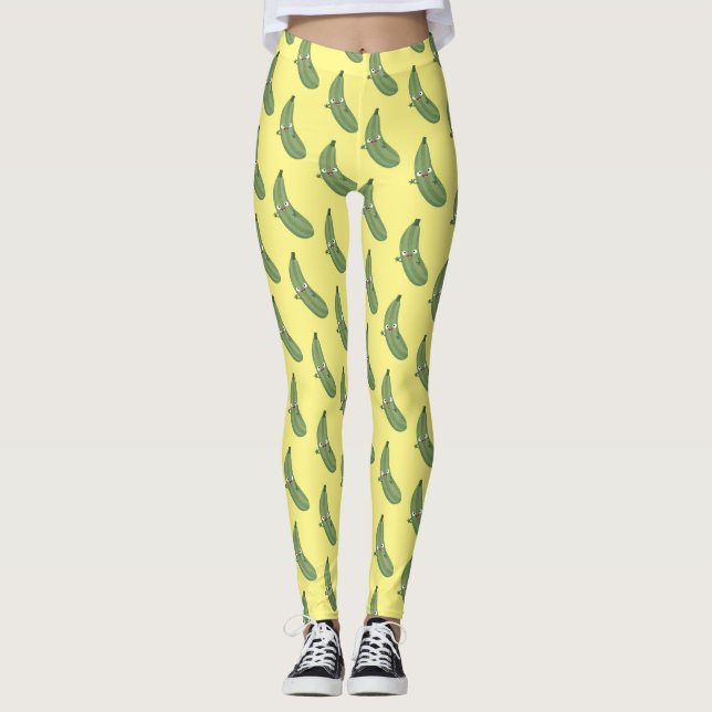 Cute zucchini happy cartoon illustration leggings (Front)