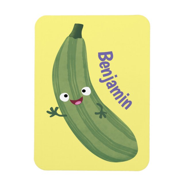 Cute zucchini happy cartoon illustration magnet (Vertical)