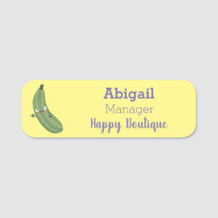 Cute zucchini happy cartoon illustration  name tag