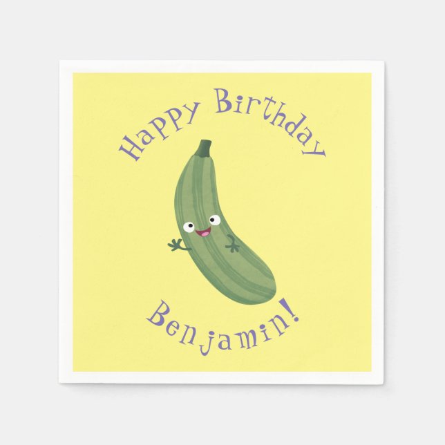 Cute zucchini happy cartoon illustration napkin (Front)