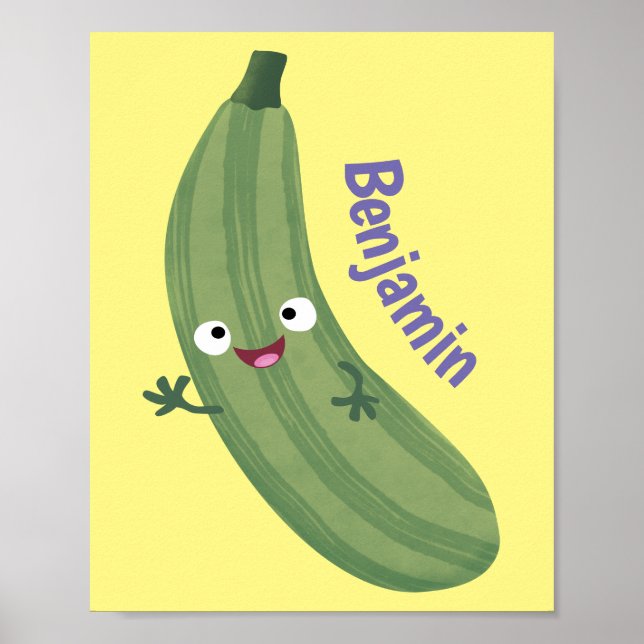 Cute zucchini happy cartoon illustration poster (Front)