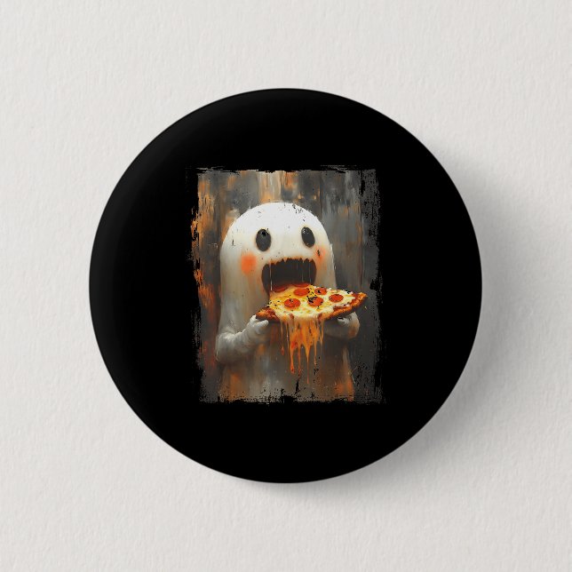 Cute Zza Ghost Eating Zza Funny Halloween Food Lov 2 Inch Round Button (Front)