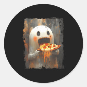 Cute Zza Ghost Eating Zza Funny Halloween Food Lov Classic Round Sticker