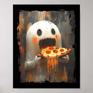Cute Zza Ghost Eating Zza Funny Halloween Food Lov Poster