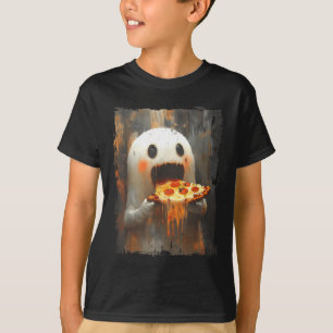 Cute Zza Ghost Eating Zza Funny Halloween Food Lov T-Shirt