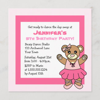 CuteBallet Teddy Bear Theme Party Invitation