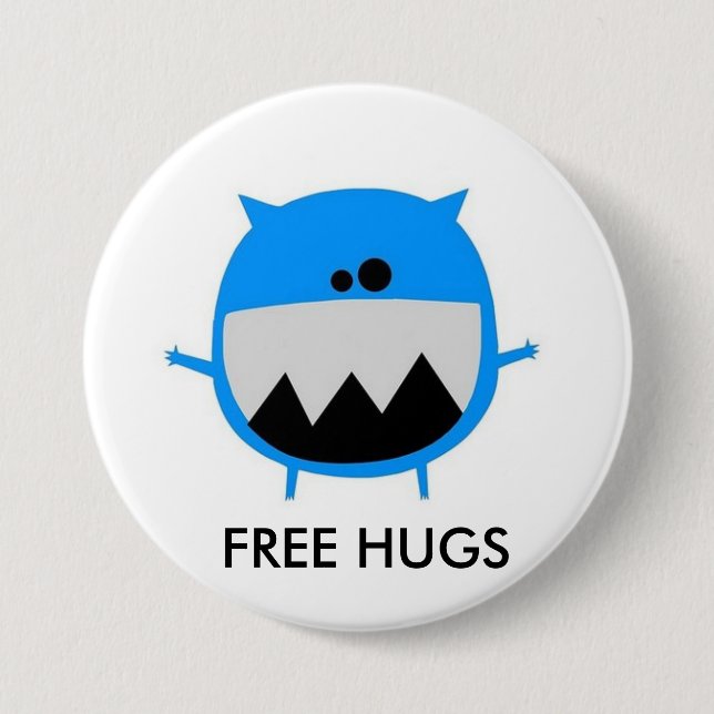 cutebluemonster, FREE HUGS 3 Inch Round Button (Front)