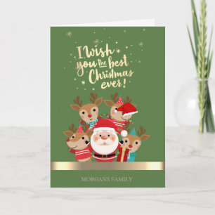 CuteChristmas Deer ,Santa Claus Company Holiday Card