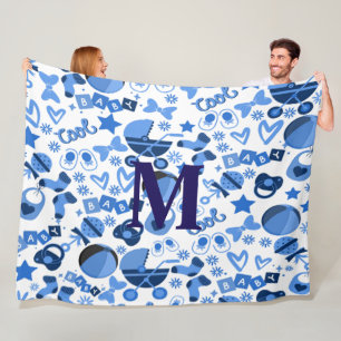 Cutecool blue Babyboy Nursery Pattern personalized Fleece Blanket