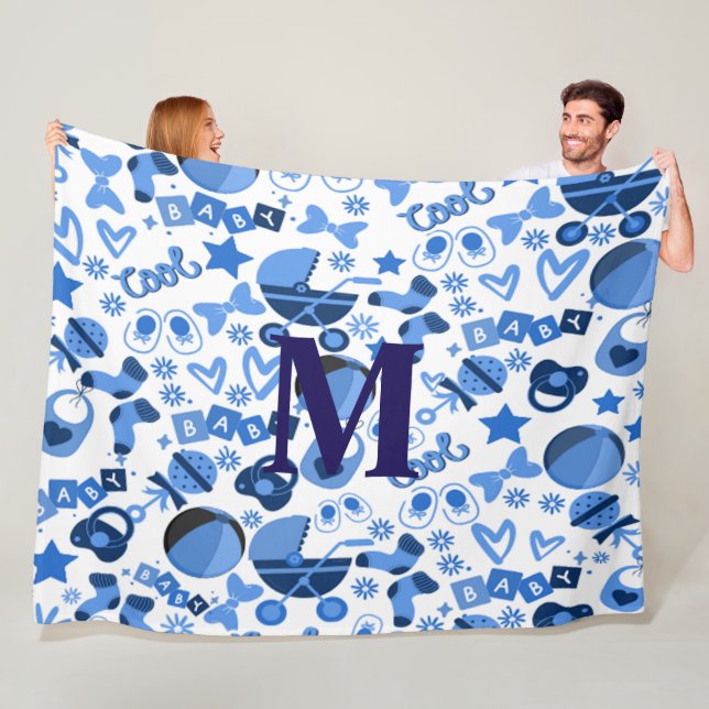 Cutecool blue Babyboy Nursery Pattern personalized Fleece Blanket (In Situ)