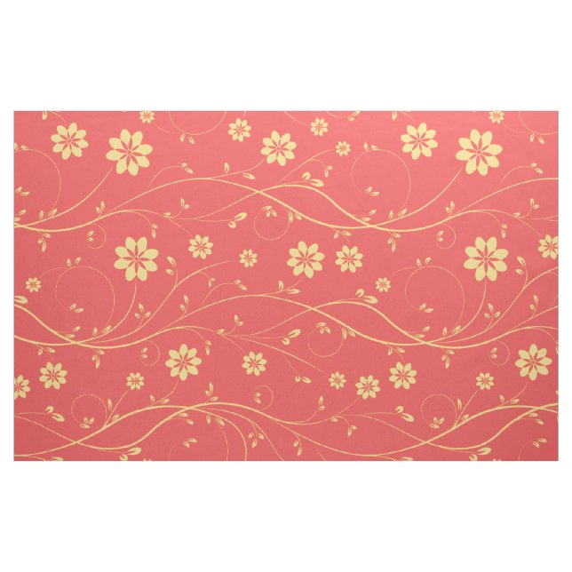 CuteLight Yellow & Coral Delicate Floral Pattern Fabric (Fat Quarter)
