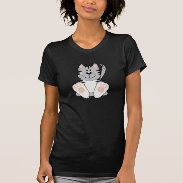 Cutelyn Grey Striped Cat T-Shirt (Front)