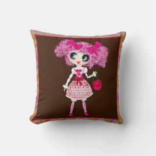 CutePpretty Girly PinkyP Pink Kawaii Girl by LeahG Throw Pillow