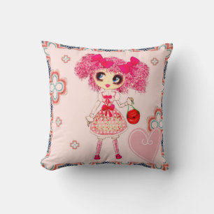 CutePpretty Girly PinkyP Pink Kawaii Girl by LeahG Throw Pillow