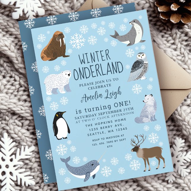 Cuter Animals Winter Onederland Kids 1st Birthday Invitation (Creator Uploaded)