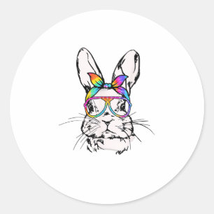 Cutes Bunny Messy Bun Tie Dye Bandana Rabbit Easte Classic Round Sticker