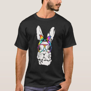 Cutes Bunny Messy Bun Tie Dye Bandana Rabbit Easte T-Shirt