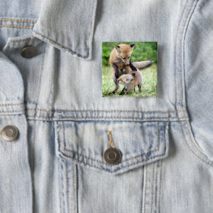 Cutest Baby Animals Adorable Fox Kit & Mama 2 Inch Square Button