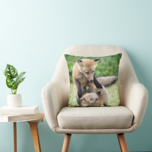 Cutest Baby Animals Adorable Fox Kit & Mama Throw Pillow