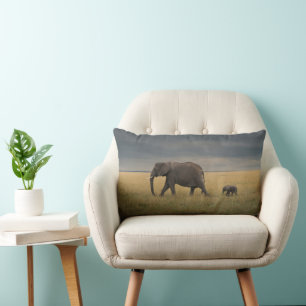 Cutest Baby Animals African Elephant Family Lumbar Pillow
