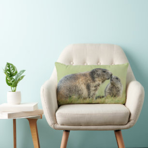 Cutest Baby Animals Alpine Marmot Family Lumbar Pillow