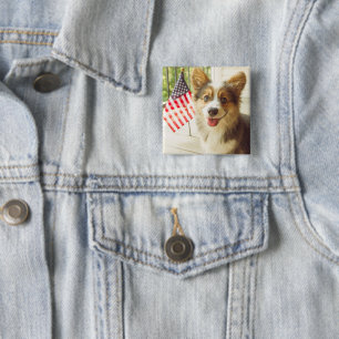 Cutest Baby Animals   American Flag Corgi 2 Inch Square Button