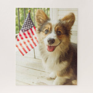Cutest Baby Animals   American Flag Corgi Jigsaw Puzzle