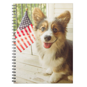 Cutest Baby Animals American Flag Corgi Notebook