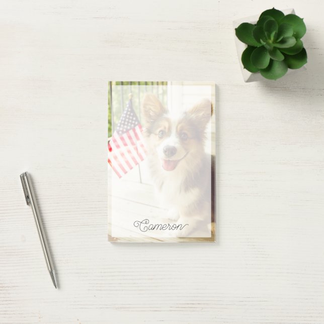 Cutest Baby Animals | American Flag Corgi Post-it Notes (Office)