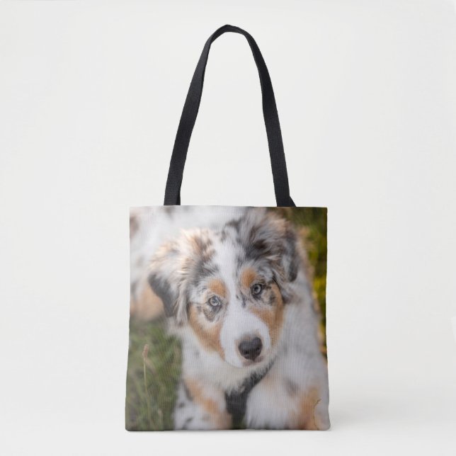 Cutest Baby Animals | Australian Shepherd Puppy Tote Bag (Front)