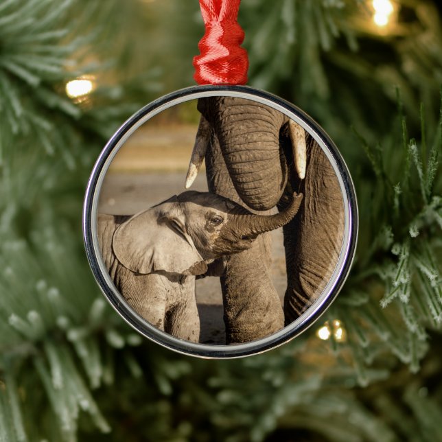 Cutest Baby Animals | Baby Elephant & Mama Metal Ornament (Tree)