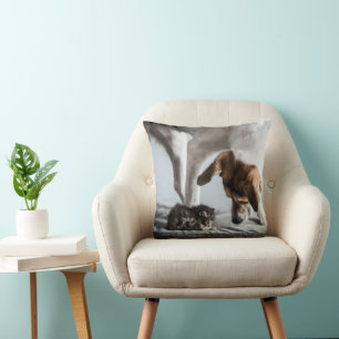 Cutest Baby Animals Baby Kitten & Dog Throw Pillow