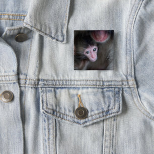Cutest Baby Animals   Baby Macaque Monkey & Mother 2 Inch Square Button