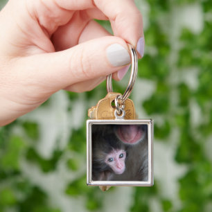 Cutest Baby Animals   Baby Macaque Monkey & Mother Keychain