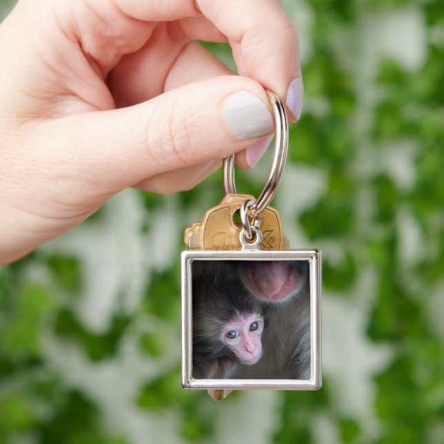 Cutest Baby Animals | Baby Macaque Monkey & Mother Keychain (Hand)