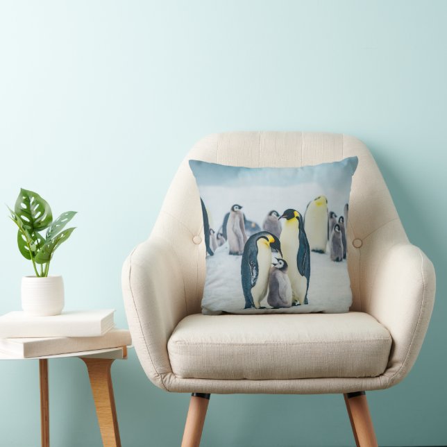 Cutest Baby Animals | Baby Penguin Feeding Throw Pillow (Chair)