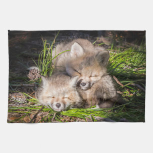 Cutest Baby Animals Baby Red Fox Kits Sleeping Kitchen Towel
