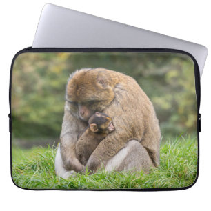 Cutest Baby Animals Barbary Macaque Family Laptop Sleeve