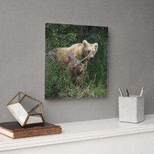 Cutest Baby Animals   Bear Mama Bear & Her Cubs Square Wall Clock