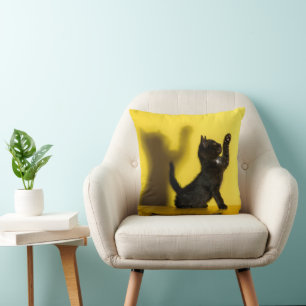 Cutest Baby Animals Black Cat Playing Throw Pillow