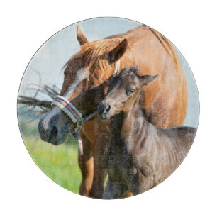 Cutest Baby Animals Black Foal with Mom Cutting Board