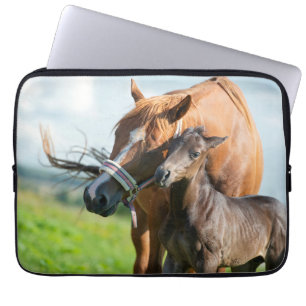 Cutest Baby Animals   Black Foal with Mom Laptop Sleeve