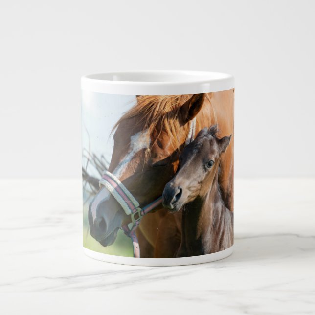 Cutest Baby Animals | Black Foal with Mom Large Coffee Mug (Front)