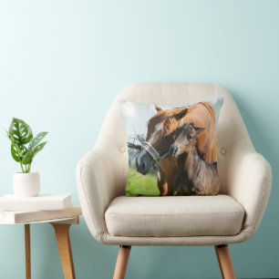 Cutest Baby Animals Black Foal with Mom Throw Pillow